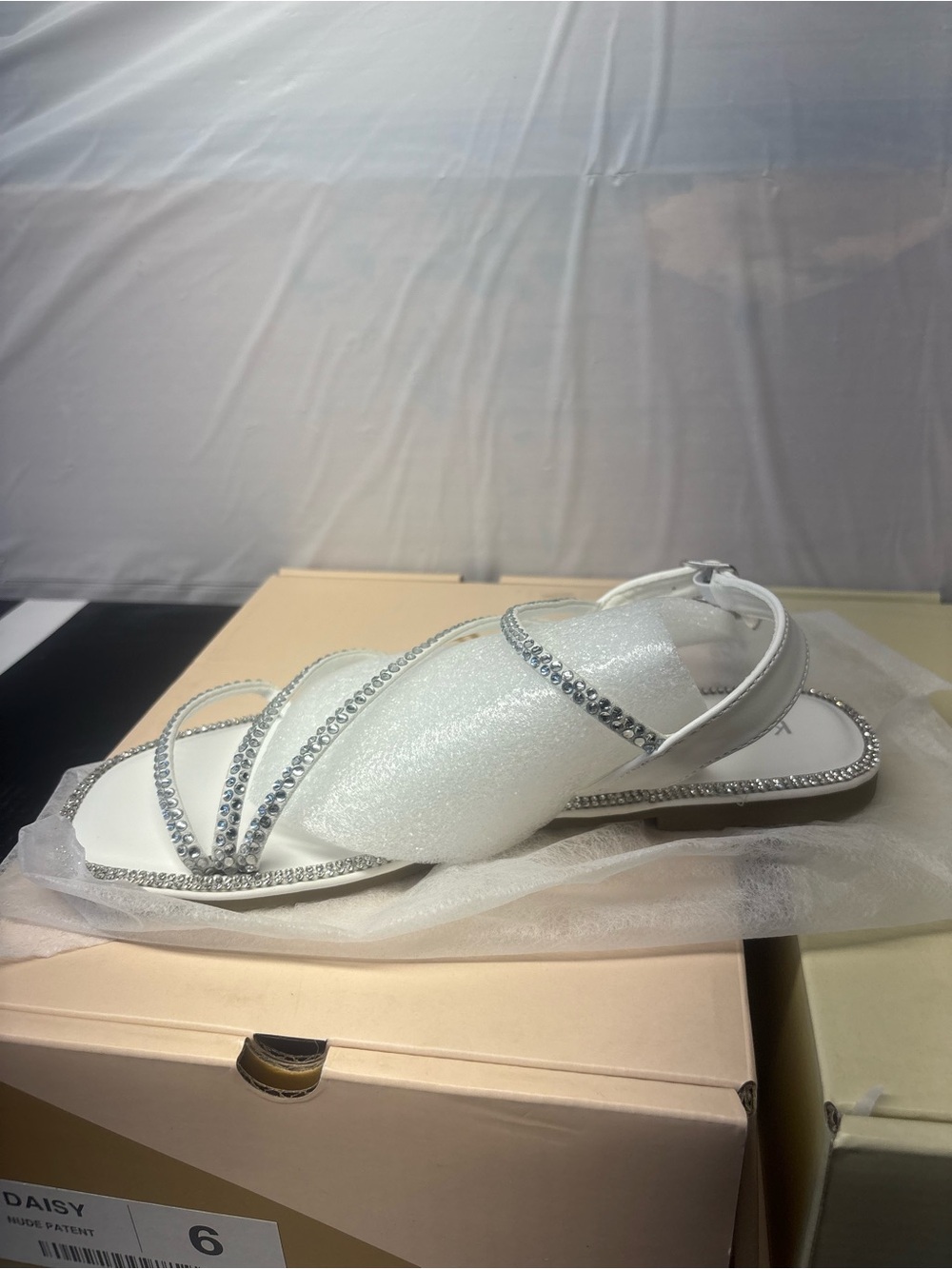 KAYLEEN By Los Angeles White Crystal Embellished Slingback Sandals